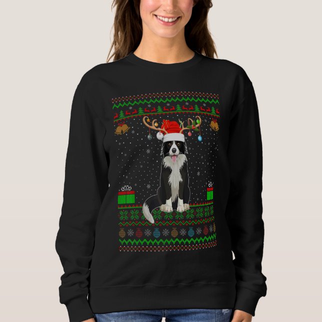 Reindeer Santa Hat Matching Ugly Rough Collie Chri T Shirt (Framsida)