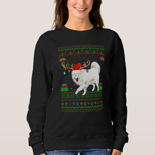 Reindeer Santa Hat Matching Ugly Samoyed jul T Shirt (Framsida)