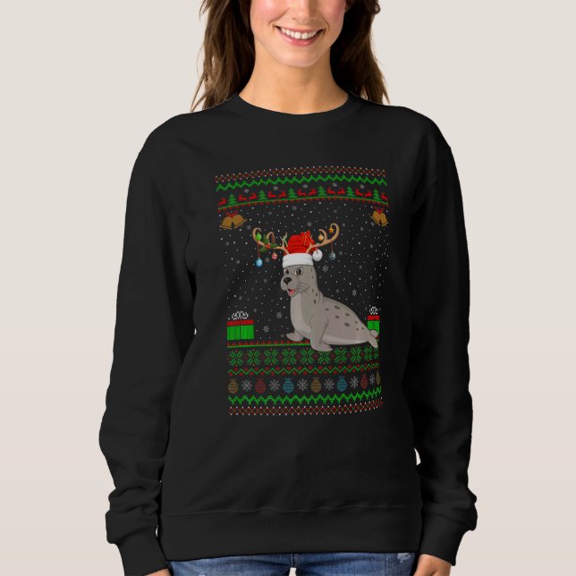 Reindeer Santa Hat Matching Ugly Sea Lejon Christm T Shirt (Framsida)