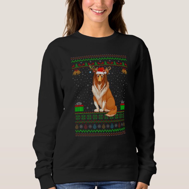 Reindeer Santa Hat Matching Ugly Sheepdog Christma T Shirt (Framsida)