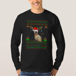 Reindeer Santa Hat Matching Ugly Siamese Cat Chris T Shirt