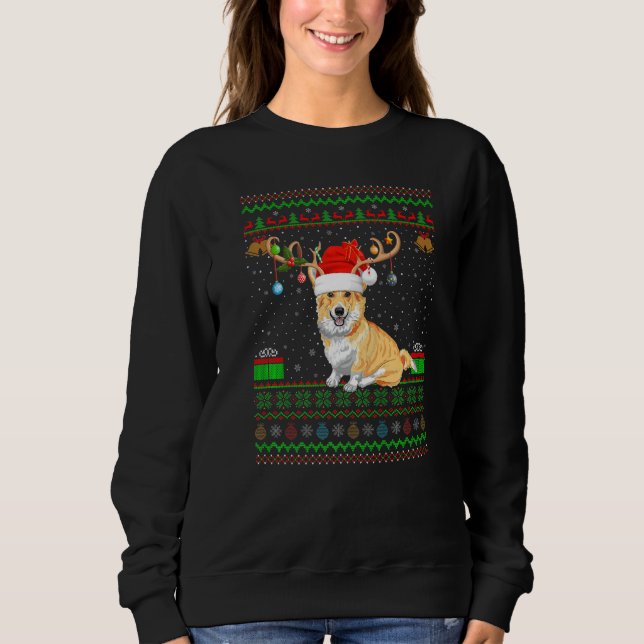 Reindeer Santa Hat Matching Ugly Welsh Corgi Chris T Shirt (Framsida)