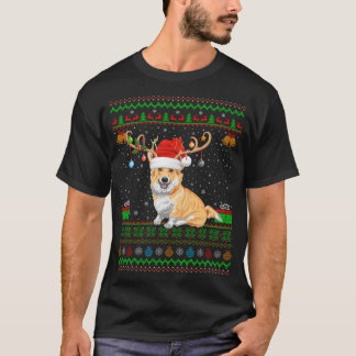 Reindeer Santa Hat Matching Ugly Welsh Corgi Chris T Shirt