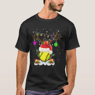 Reindeer & Santa Hat Softball Funny Softball Mamma T Shirt
