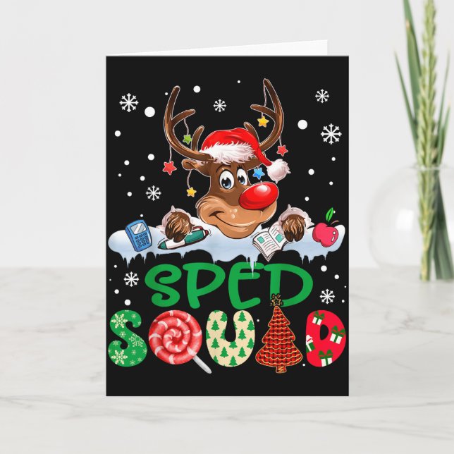 Reindeer Santa Hat Sped Squad Teacher Funny Christ Kort (Framsida)
