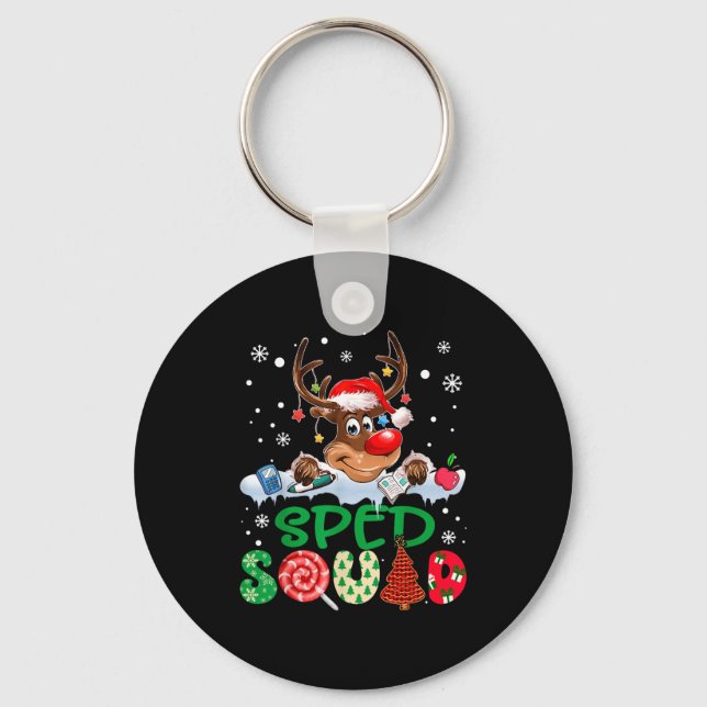 Reindeer Santa Hat Sped Squad Teacher Funny Christ Nyckelring (Framsida)