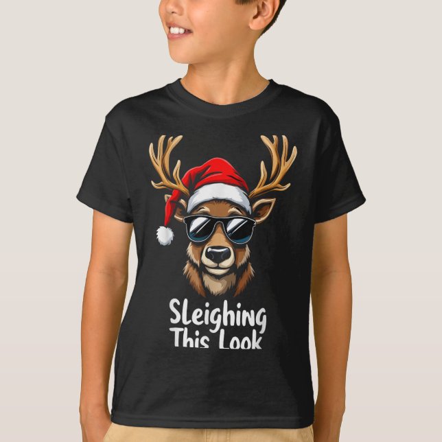 Reindeer Santa Hat Sungles jul Funny Julafton T Shirt (Framsida)