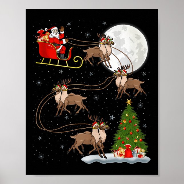 Reindeer Santa Sleigh Flying Funny Magical Christm Poster (Framsidan)