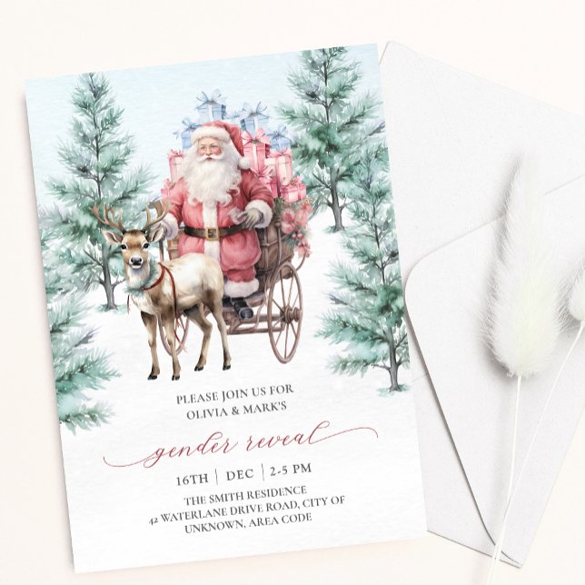 Reindeer Santa Sleigh-Genderna Reveal Inbjudningar (Skapare uppladdad)
