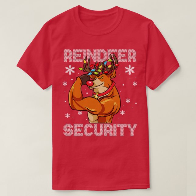 Reindeer Security, julklapp Humor T Shirt (Design framsida)