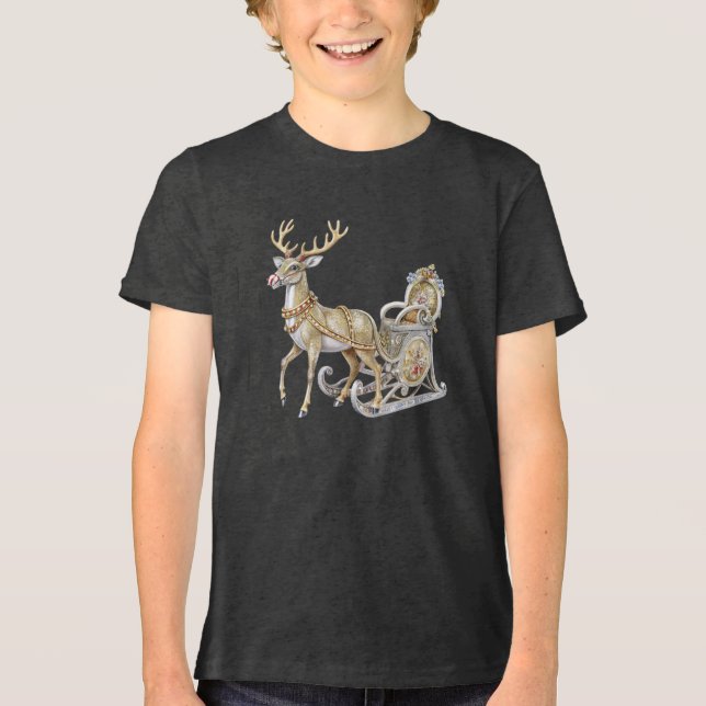 Reindeer Sleigh Boys T-Shirt (Framsida)