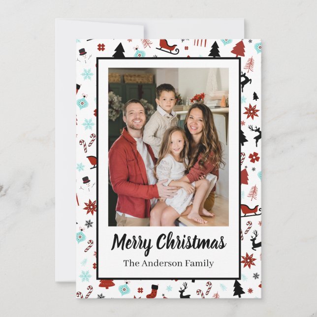 Reindeer Sleigh Christmas Pine Trees Julkort (Framsida)