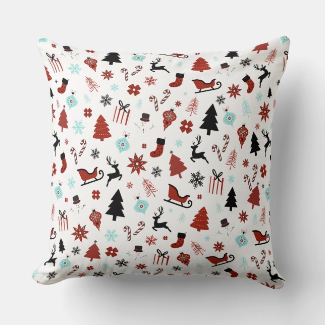 Reindeer Sleigh Christmas Pine Trees Kudde (Framsida)