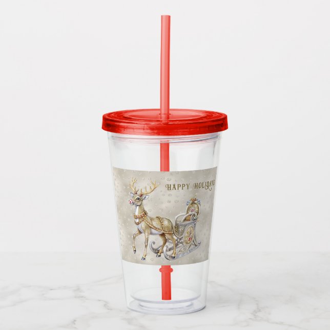 Reindeer Sleigh Helgdag Acrylic Tumbler Take Away Mugg (Framsida)