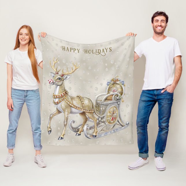 Reindeer Sleigh Helgdag Fleece Blanket (På plats)