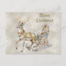 Reindeer Sleigh Helgdag julkort