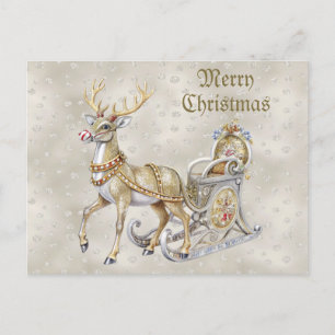 Reindeer Sleigh Helgdag julkort Vykort
