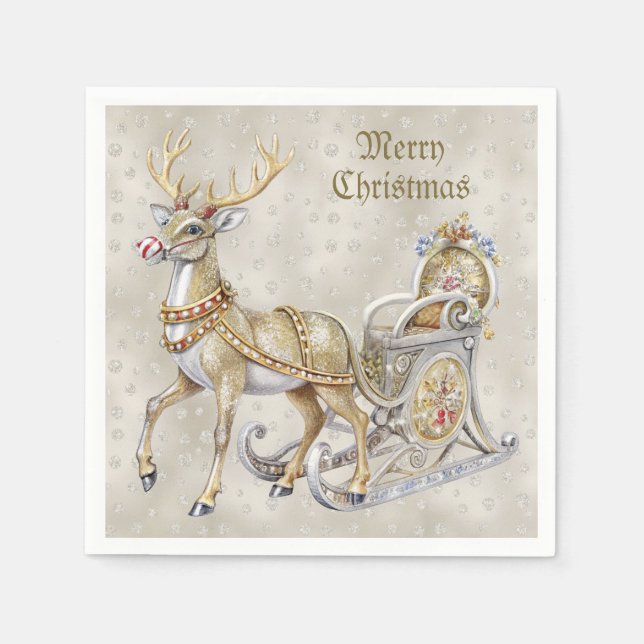 Reindeer Sleigh Helgdag Napkin Pappersservett (Framsidan)
