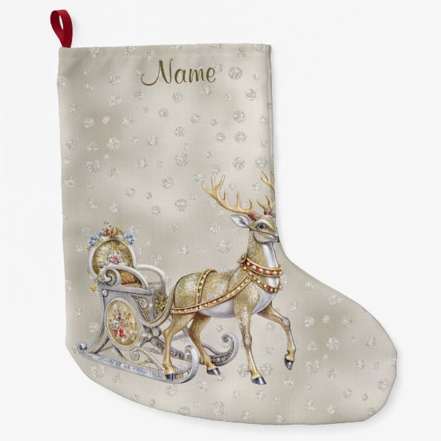 Reindeer Sleigh Helgdag Stocking Stor Julstrumpa (Framsidan)