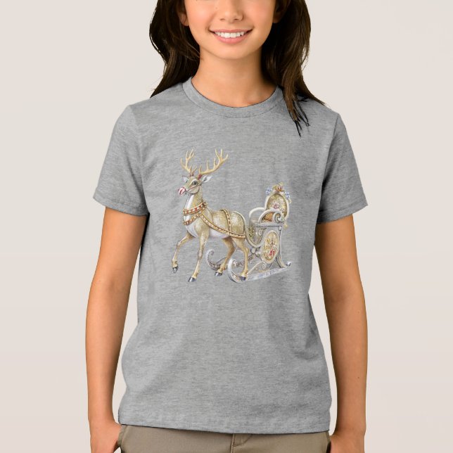 Reindeer Sleigh Helgdag T-Shirt (Framsida)