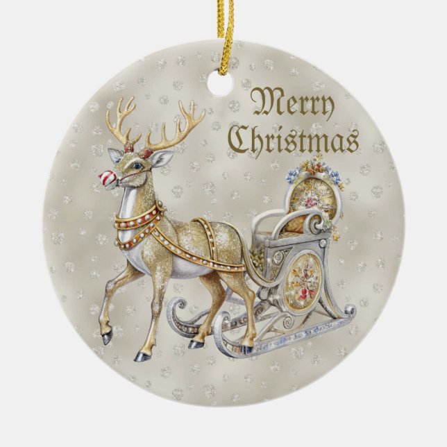 Reindeer Sleigh-julen Helgdag Ornament (Framsidan)