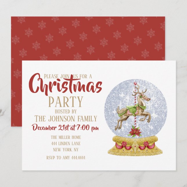 Reindeer snö globe inbjudningar (Fram/baksida)