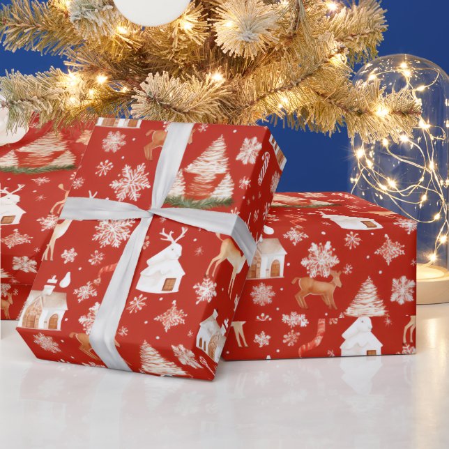 Reindeer Snöflingor Land Red-jul Presentpapper (Helgdagar)