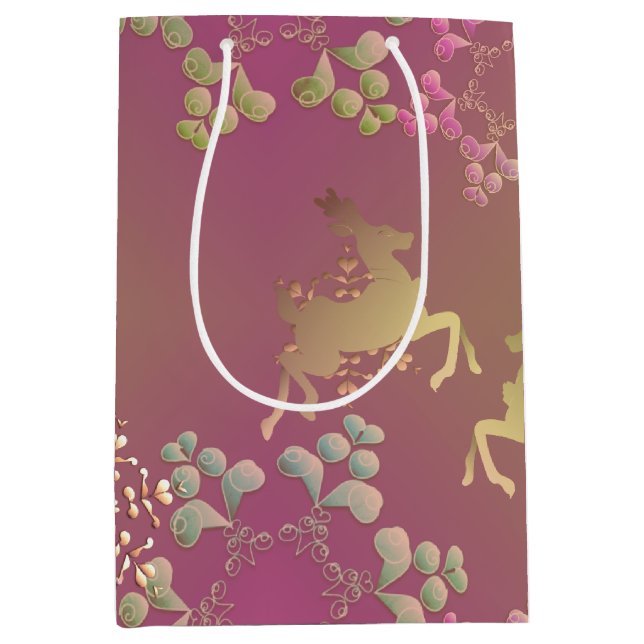 Reindeer & Snöflingor Lila Gift Bag (Framsidan)