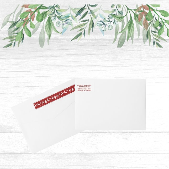 Reindeer Snöflingor Träd Wraparound Address Label Etikettband (Skapare uppladdad)