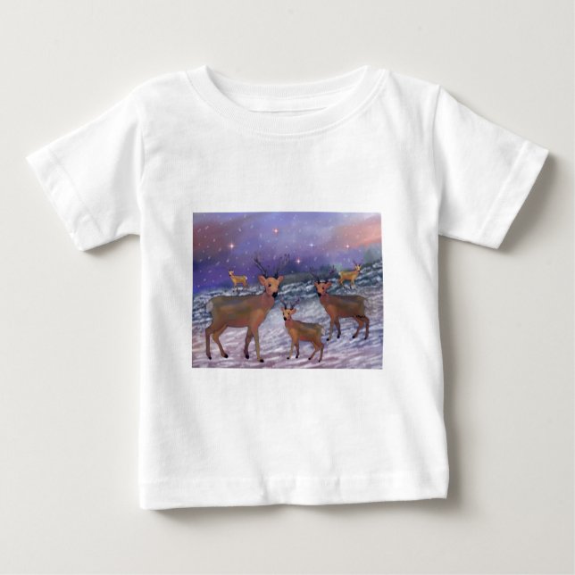 Reindeer Snowfall Småbarn Hoodie T Shirt (Framsida)