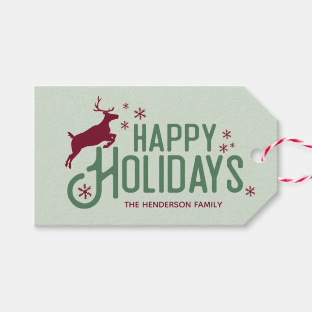 Reindeer snowflake Christmas Holiday Tag Presentetikett (Framsidan (Horizontal))