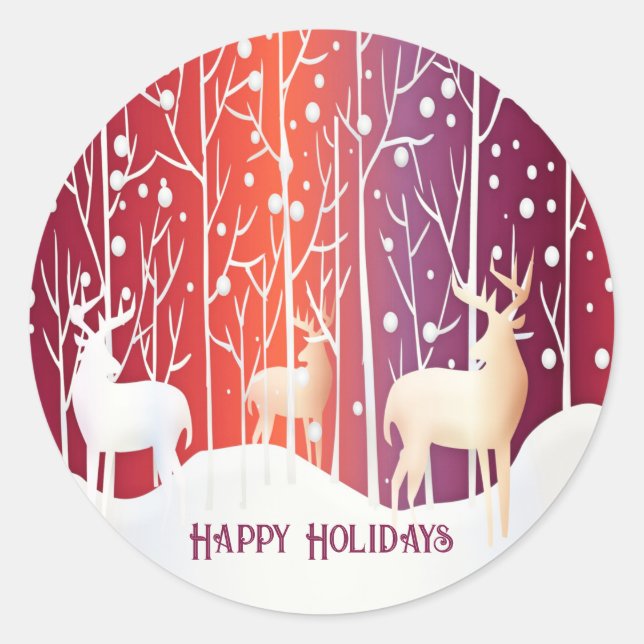 Reindeer Snowy Helgdag Sticker Runt Klistermärke (Framsida)