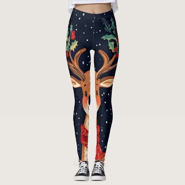 Reindeer Starry jul Twinkle Natt Leggings (Framsida)