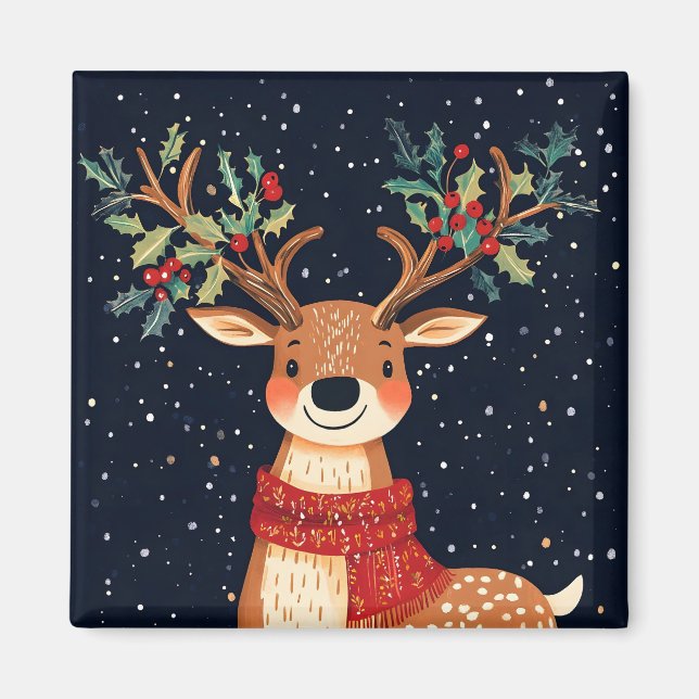 Reindeer Starry jul Twinkle Natt Magnet (Framsidan)