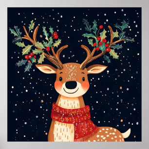 Reindeer Starry jul Twinkle Natt Poster