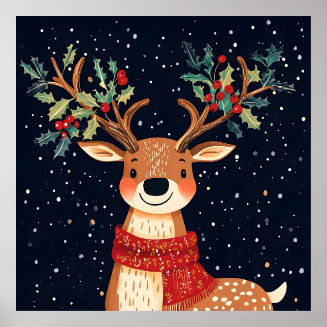 Reindeer Starry jul Twinkle Natt Poster (Framsidan)