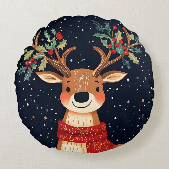 Reindeer Starry jul Twinkle Natt Rund Kudde (Framsidan)