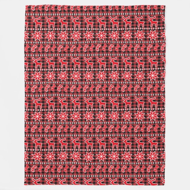 Reindeer Stocking Fair Isle jul Mönster Fleecefilt (Framsidan)