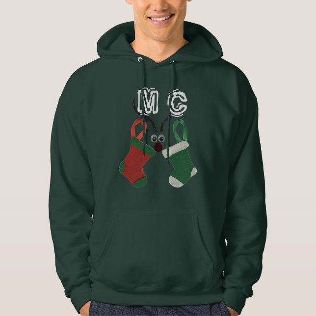 Reindeer & Stockings jul Monogram Hoodie (Framsida)
