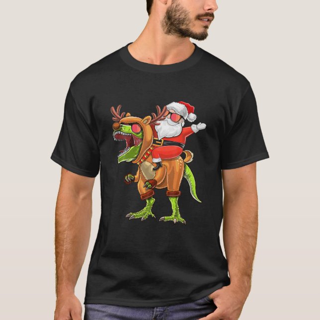 Reindeer T Rex Dinosaur julhelgen Shirt (Framsida)