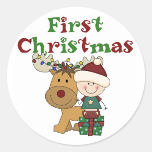 Reindeer T-shirts och julklappar Runt Klistermärke