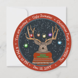 Reindeer Tangled jul Ljus Red Ugly Sweater Inbjudningar