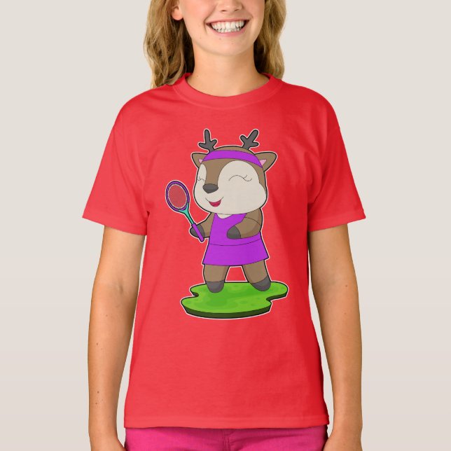 Reindeer Tennis Tennis racket T Shirt (Framsida)
