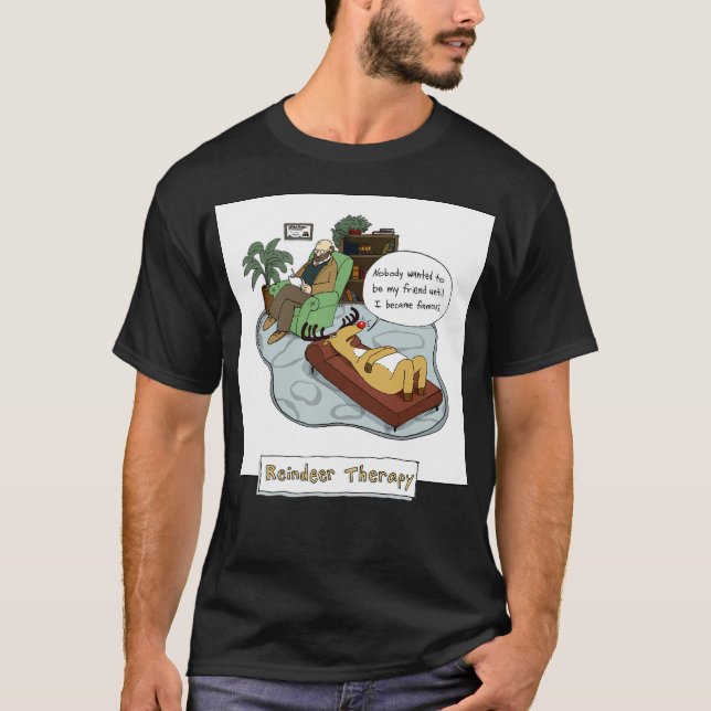 Reindeer Therapy Humoral Tecknad jul T Shirt (Framsida)