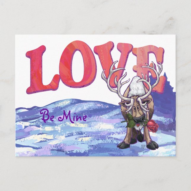Reindeer Valentindagen Helg Vykort (Framsida)