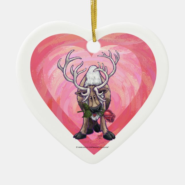Reindeer Valentindagen Julgransprydnad Keramik (Framsidan)