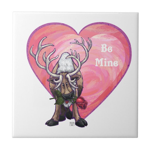 Reindeer Valentindagen Kakelplatta (Framsidan)