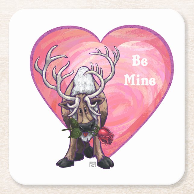 Reindeer Valentindagen Underlägg Papper Kvadrat (Framsidan)