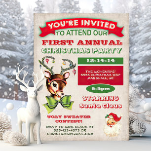 Reindeer Vintage Retro-julfest - inbjudan