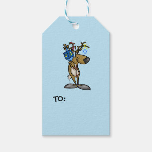 Reindeer with Dreidel Chrismukah Gift Märkre Presentetikett